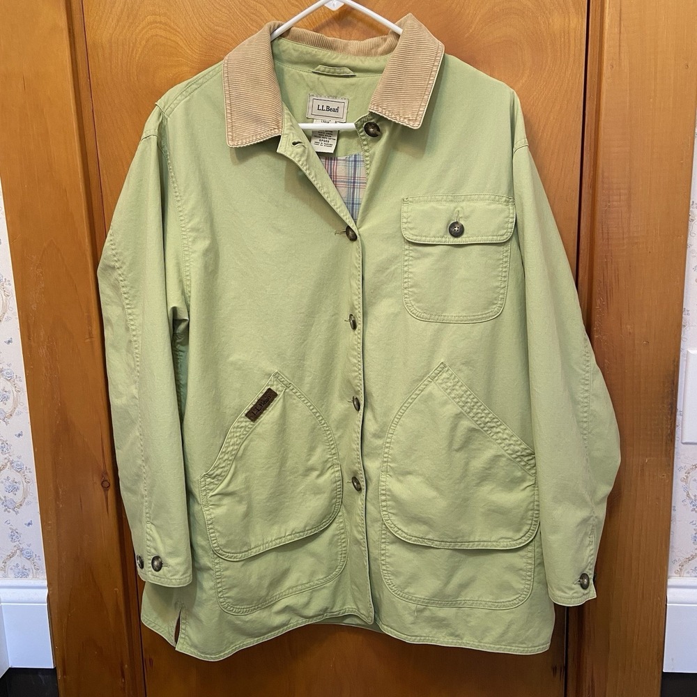 LL Bean Jacket Women's Petite Large Green Adirondack Lined Barn Coat Chore💚🧥